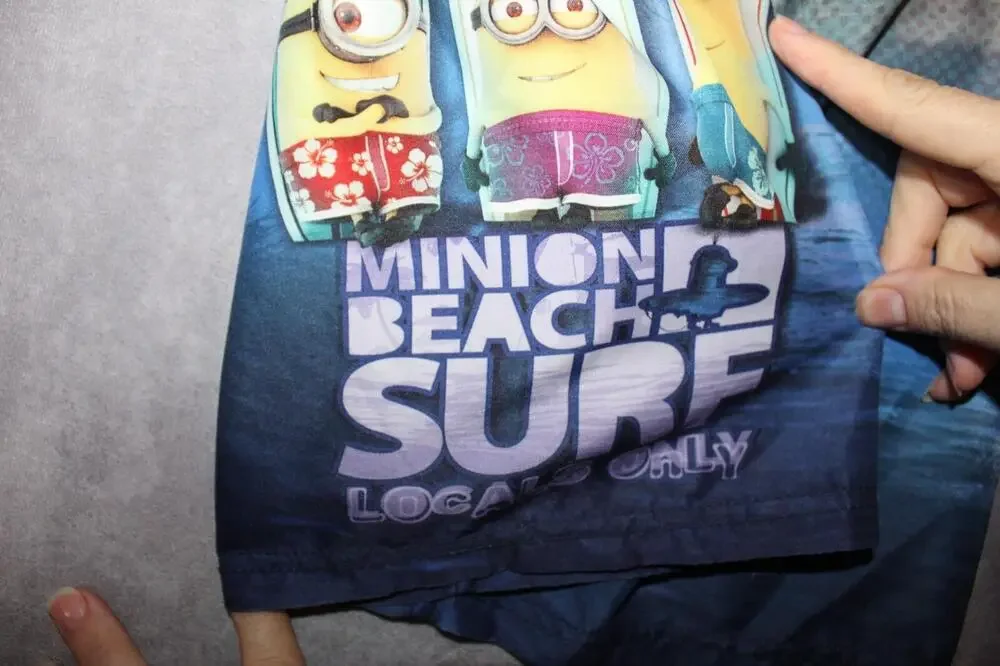 Disney Board Shorts Boys 7-8 Blue Minions Swim Trunks Elastic Waist Polyester